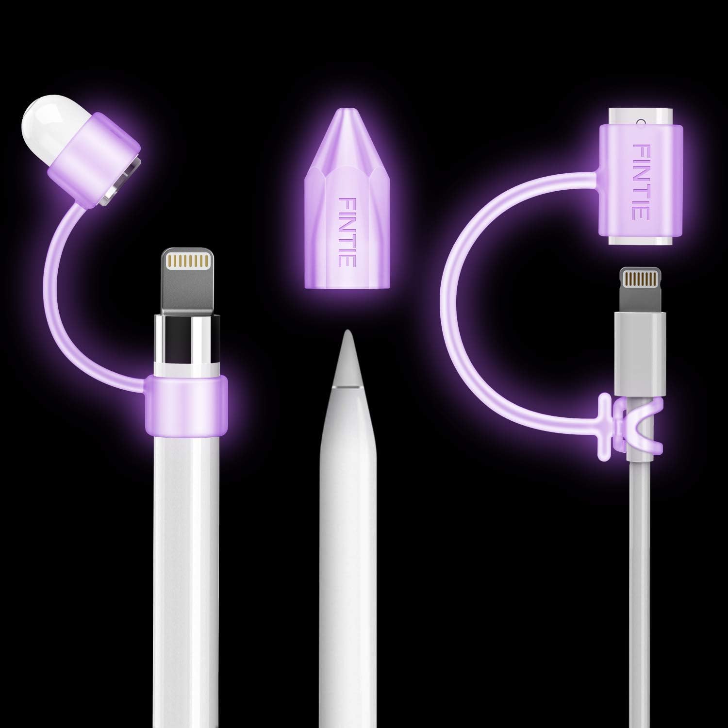 Fintie 3 Pieces Bundle for Apple Pencil Cap Holder, Nib Cover, Adapter Tether for Apple Pencil 1st Generation, iPad 10.2, iPad 9.7, iPad Air 3rd Gen/iPad Pro 10.5, iPad Mini 5 Pencil, Purple Glow