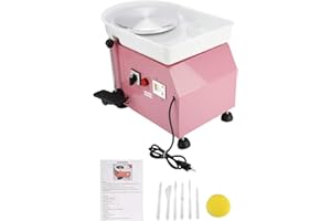 YaeKoo 25CM 350W Electric Pottery Wheel Machine Ceramic Work Forming Machine with Adjustable Lever Foot Pedal Removable Detachable ABS Basin DIY Clay Art Craft Shaping Tools (Pink Color)
