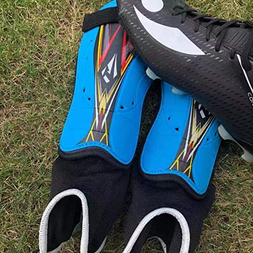 Rawxy Soccer Football shin Guards with Low-Profile Flexible Super Protection,Great for Adult,Youth, Junior (Blue/Black, M)