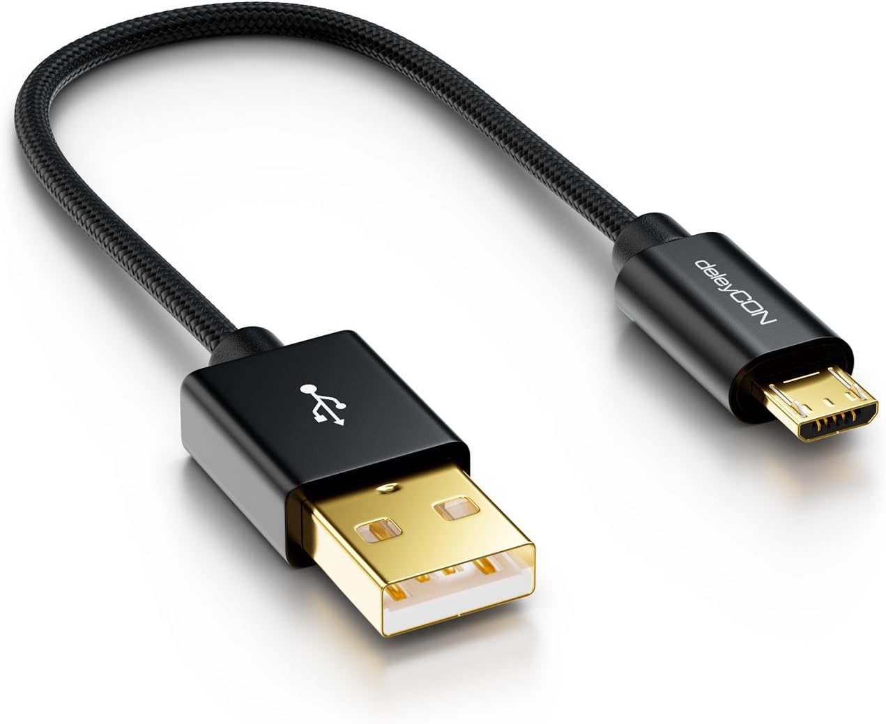 deleyCON 0.15m (5.91 Inch) Nylon Micro USB Cable + Metal Plug - Charger Cable Data Cable Quick Charge Cable - Smartphone Tablet PC Laptop Notebook - Black