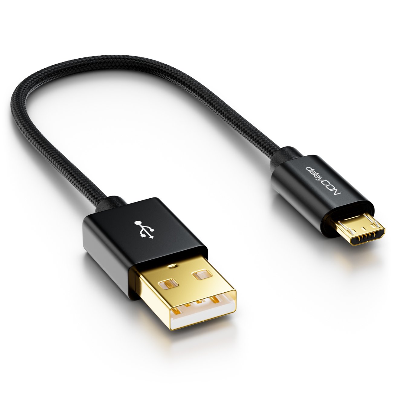 deleyCON nylon micro USB cable with metal plug black black 0.15m