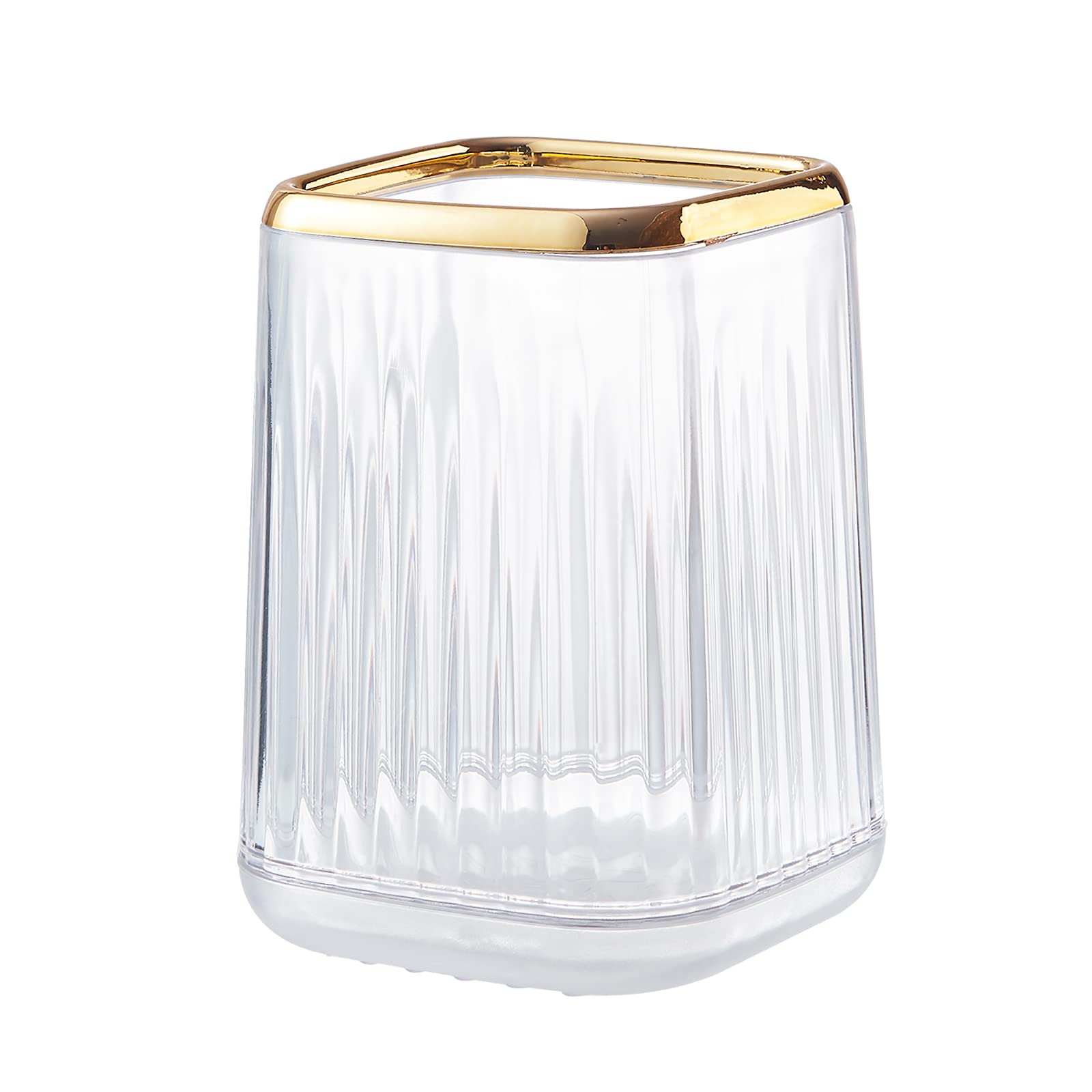 DASITON Makeup Brush Holder Organiser, Acrylic Makeup Organiser Square Cosmetic Brush Storage Holder, Vintage Stripe Make Up Brush Cup Pen Pencil Holder (Clear)