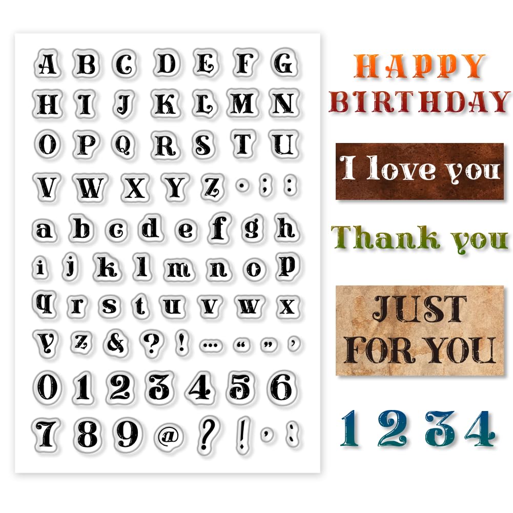 PH PandaHall Clear Stamps, Letter Silicone Stamp Retro Alphabet Rubber Stamp Transparent Stamps for Card Making Photo Album Decoration and DIY Scrapbooking, 11x16cm