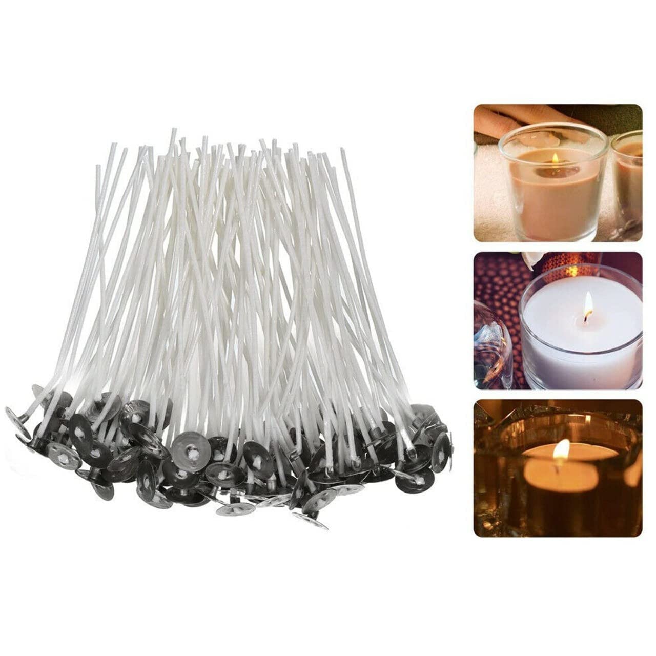 ebuyerfix 100pcs Wicks for Soy Wax Candle Making, Coated with Natural Soy Wax, Low Smoke, Cotton Threads 2Pcs Candle Wicks Holders, Create Scented Candle with Soy Wax, DIY Art Craft Tools
