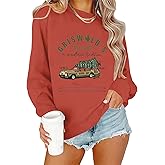Dahuiya Christmas Sweatshirts For women Funny Christmas Sweater Cozy Holiday Graphic Tops