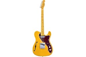 CNZ Audio Thinline TL Semi-Hollow Electric Guitar - Butterscotch Blonde Finish, Alder Body & Amber Gloss Maple Neck, 3-Ply Red Tortoise Pickguard