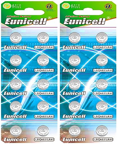 Eunicell AG3 Set of 10 Alkaline Button Cells Type G3 LR41 LR41SW LR736 LR736SW SR41W 384 392-1.5V