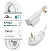 8 Ft White Flat Plug Indoor Extension Cord 16 Gauge 3 Prong Heavy Duty | UL Certified 16/3 SJTW Cable, 13A Rated, Provides Flexible Placement for Electronics, Lights and Indoor Devices