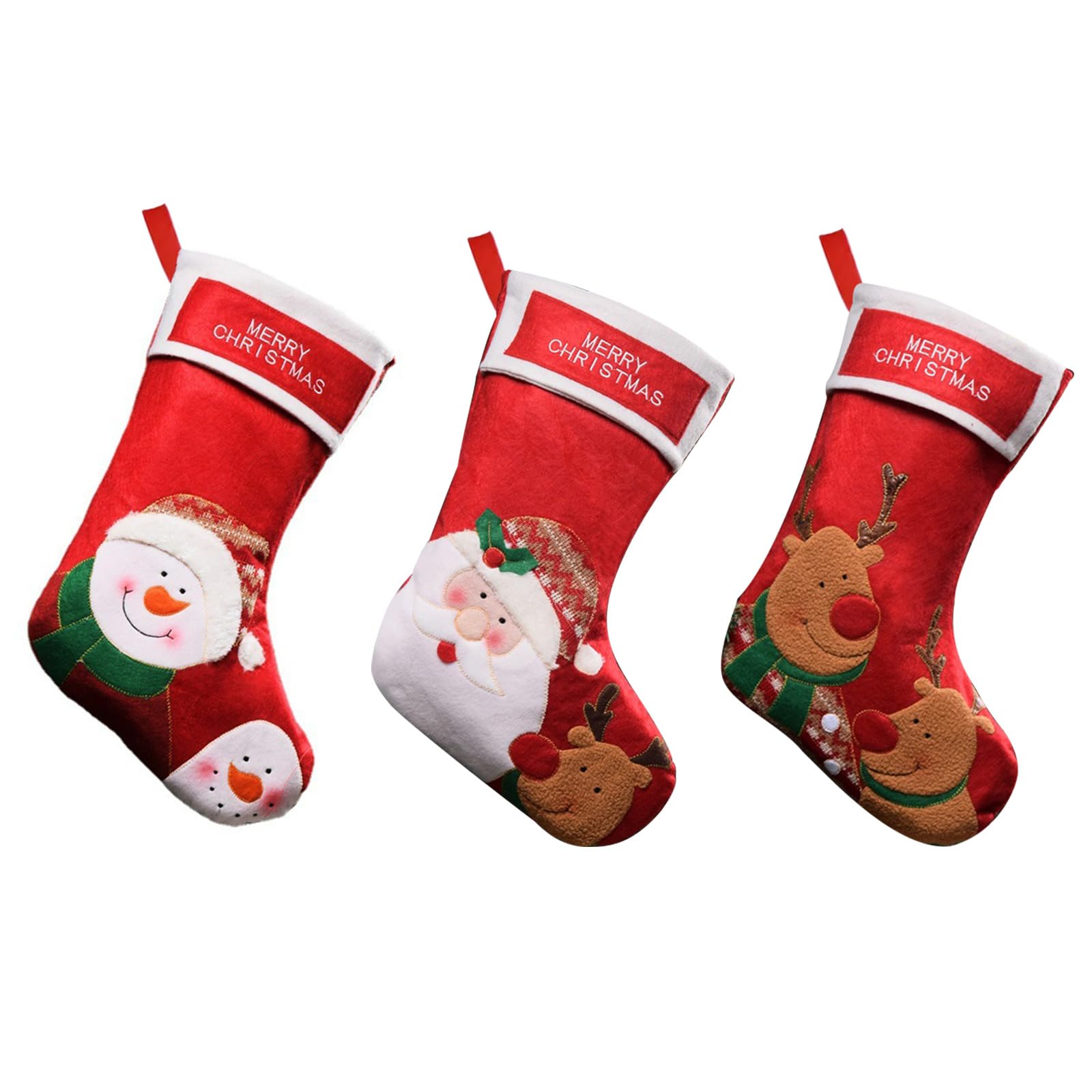IHCEMIH Christmas Stocking Set of 3 Large Xmas Felt Santa Stockings Traditional Holiday Home Party Decoration Embroidered Xmas Socks Decor for Fireplace Tree Hanging Ornament Gift Bags for Kids Family