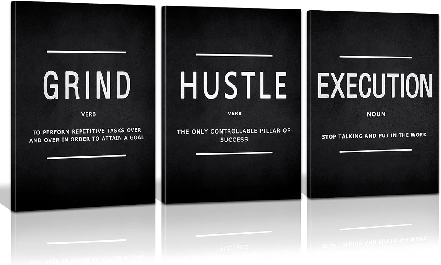 Wall Décor - Canvas Painting Wall Art, Grind Hustle Execution Motivational Wall Art Decoration Posters Prints for Living Room Bedroom, Office Decor, Gallery-Wrapped Canvas Art Set Framed 3PCS