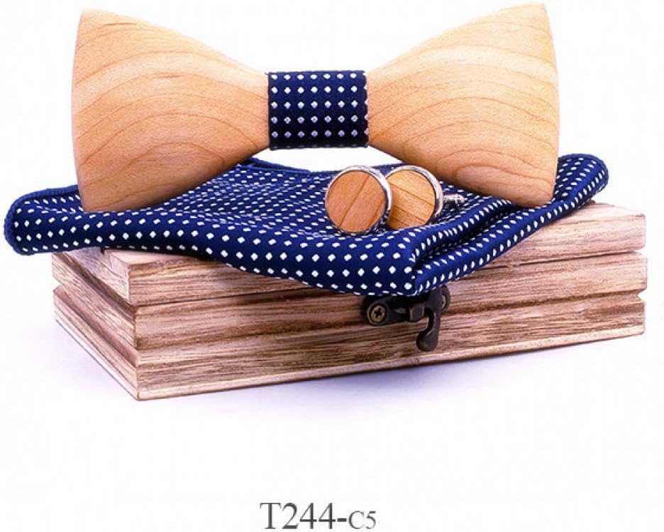 DYDONGWL Neck Ties,3D Men Wooden Bow Tie Set BowTie and Handkerchiefs Cufflinks Necktie For Business Wedding Party Hombre year Gift