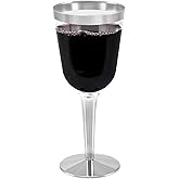 BloominGoods 50 Silver Rimmed Disposable Plastic Wine Glasses | Large 10 oz. Premium Clear Hard Plastic Fancy Wine Cups for Weddings & Events (50-Pack)