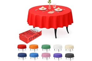 Craft And Party 12-Pack Red Plastic Tablecloths – 84 Inch Round Disposable Table Covers, Heavy Duty & Waterproof for Parties, Events, Banquets, Red