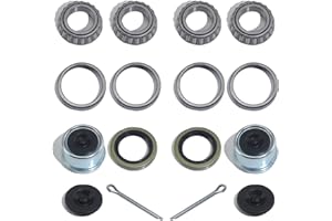 iBroPrat 2 Sets Boat Trailer Axle L44643 / L44610 Bearing Kits for 1'' 2000-2200LB Axles Trailer Wheel Hub with 12192TB Grease Seals, 1.98" Dust Covers and Rubber Plugs, Cotter Pins