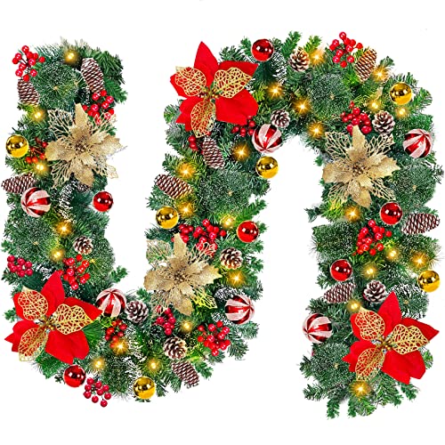 9 Ft 100 LED Thicker Snowy Artificial Christmas Garland with Lights