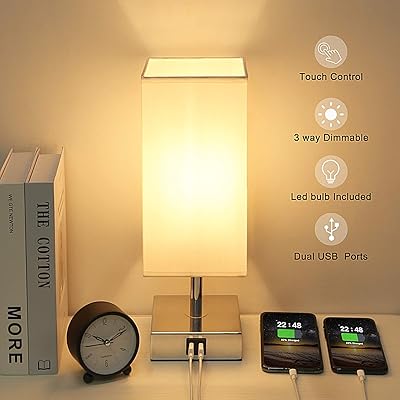 Buy Touch Lamp Usb Bedside Table Lamp With 2 Usb Charging Ports 3 Way Dimmable Nightstand Lamp Desk Lamp For Bedroom Living Room And Office 4w Led Bulb Included White Online