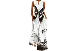 GENERIC Maxi Dresses for Women,2023 Spring Summer Trendy Graphic Beach Dress,Sleeveless V Neck Flowy Irregular Hem Boho Dress