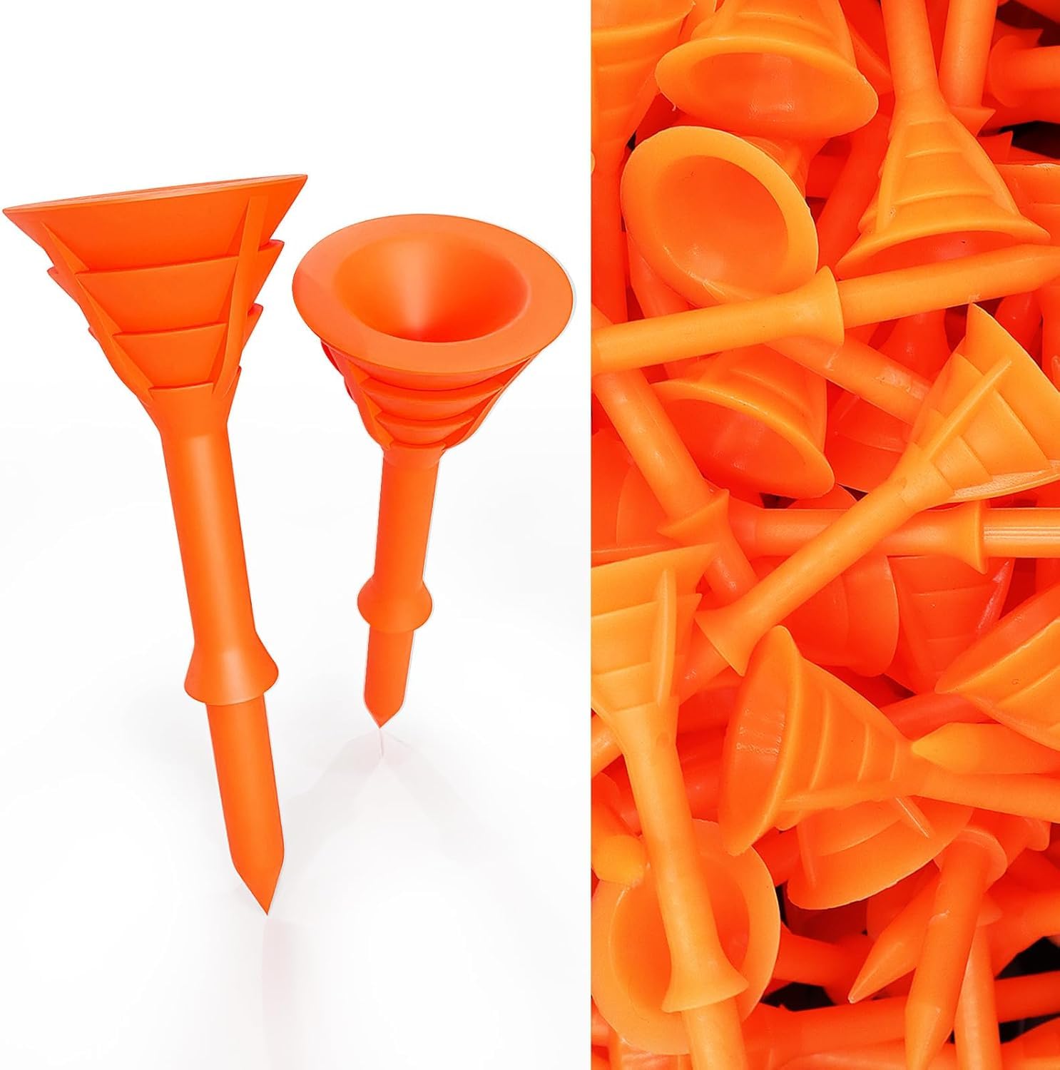 FINGER TEN Golf Tees Plastic Unbreakable Tee 3 1/4 Inch 12/24/60 Pack, Durable Stable Golf Tee 4 Colors Available for Practice (Orange, 3 1/4 Inch(12 Pack))