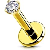 OUFER 16G Lip Ring, 14K Solid Gold Lip Ring Studs, Push-Pin Lip Piercing Jewelry, G23 Solid Titanium Bar Labret Jewelry, Cartilage Helix Tragus Piercing Jewelry For Women And Men