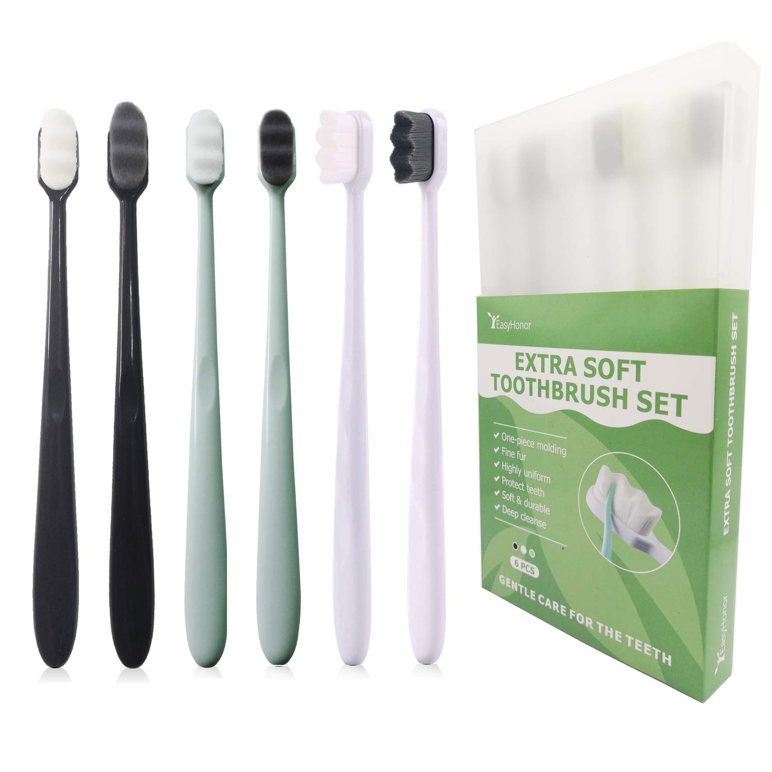 Photo 1 of EasyHonor Extra Soft Toothbrush for Sensitive Gums, Micro Fur Manual Toothbrush with 20000 Soft Floss Bristle for Pregnant Women, Elderly, Braces and Gum Recessions, Protect Fragile Gums (6pcs)