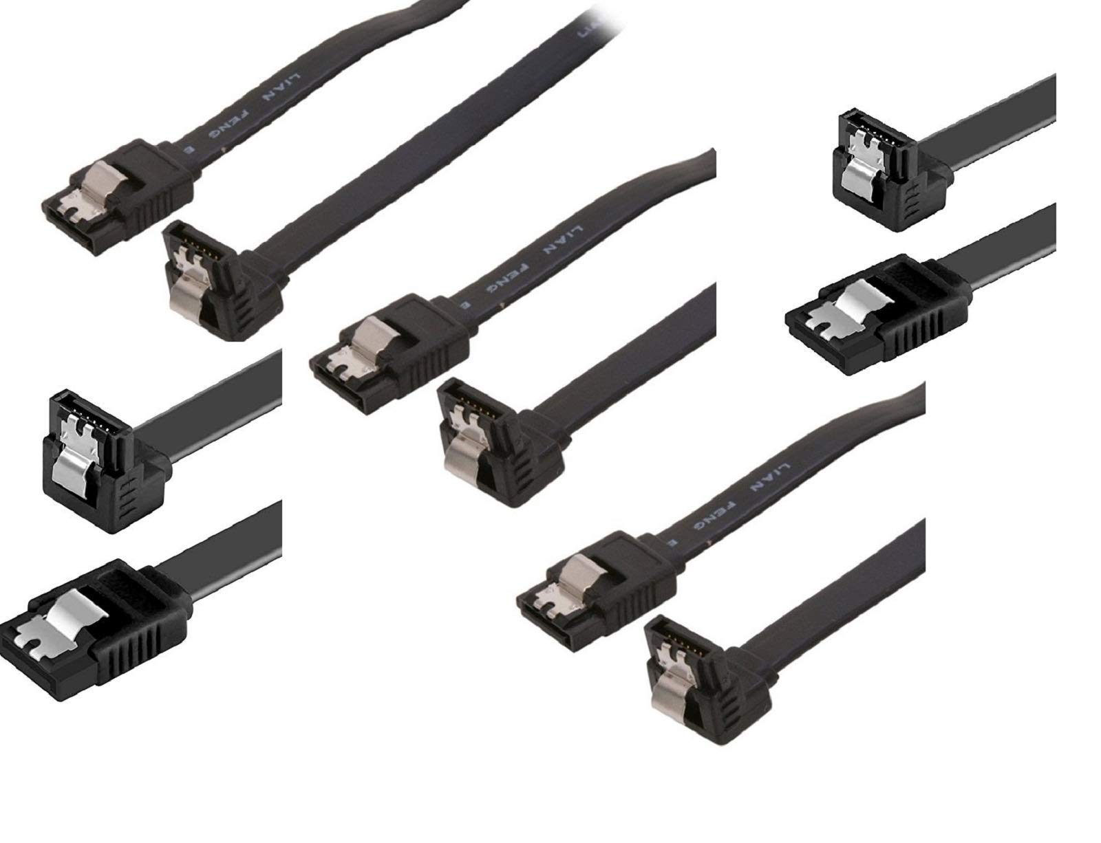 KUYIA Sata-3 Cable With 45cm Black Locking Latch Straight to Right Angle 90 Degree Data Transfer Lead Up to S-ATA/600 Serial ATA | 6Gbps/ 3Gbps/ 1.5Gbps - 5 Pack