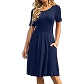 DouBCQ Women's Casual Flowy Pleated Loose Dresses with Pockets