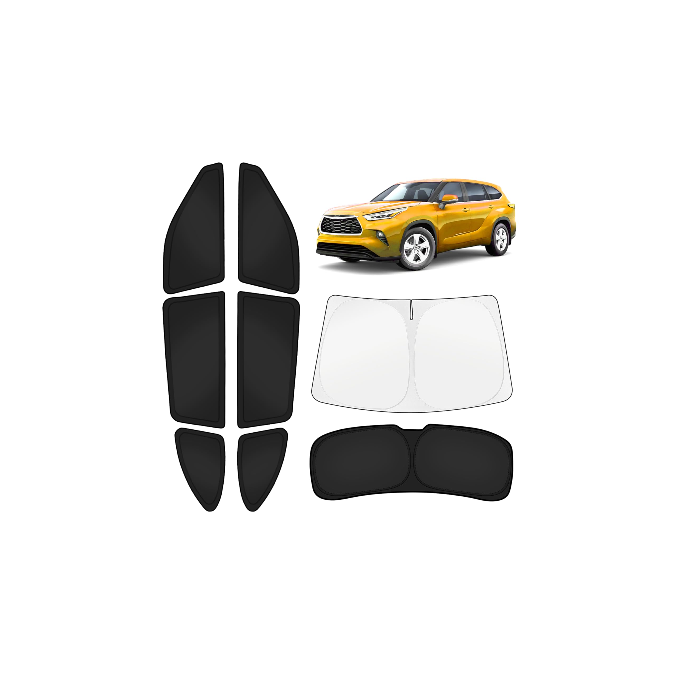 Photo 1 of KUST Car Window Shades for Toyota Highlander 2020-2025 2026 Windshield Sun Shade Side Window Cover UV Block Privacy Protection Highlander Accessories Foldable Front Rear Full Set 8PCS
