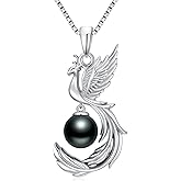 YZAB Phoenix Black Pearl Necklace for Women Sterling Silver Black Pearls Necklace Gifts for Lover Birthday Anniversary Jewelry Valentine Christmas Gifts for Women Wife Her
