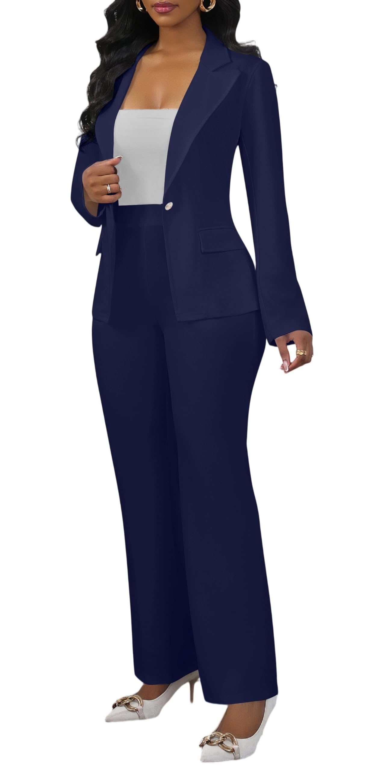 Photo 1 of (large) Suits for Women Two Piece Sets Business Professional Pant Suits Dressy Office Outfits Blazer & Pants Set Navyblue L