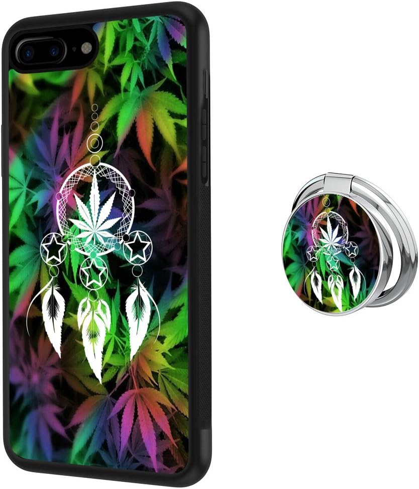 Hynina Phone Case and Phone Ring Buckle Compatible for iPhone 7 Plus 8 Plus - Marijuana Leaf Dream Catcher