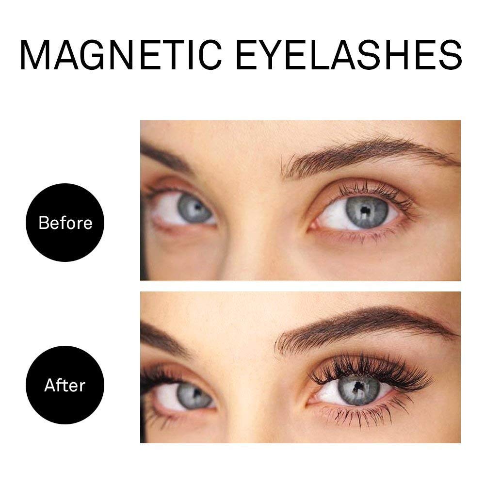 Magnetic Eyelashes with Magnetic Eyeliner, AIRGINE 3D Reusable False Eyelash Set with Tweezers, 3 Pairs Natural Dramatic Fake Lashes, Glue Free