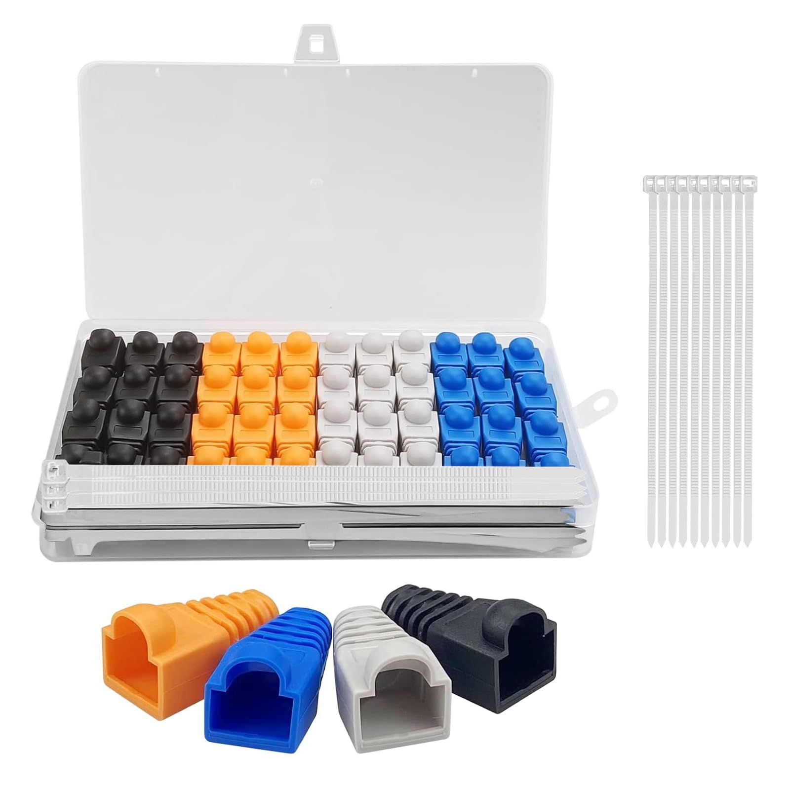 CiShow 48pcs RJ45 Plug Connector Boots Cover Soft Plastic Ethernet Network Plug Sheath Connector Cover Cable Connector Boots Cap, for Protect the Network Crystal Head, with Cable Ties(4 Colors)