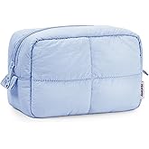Narwey Puffy Makeup Bag for Travel Women Girl, Quilted Makeup Bag Cosmetic Bag, Cute Puffer Make Up Organizer Bags, Travel Toiletry Bag Toiletries (Blue)