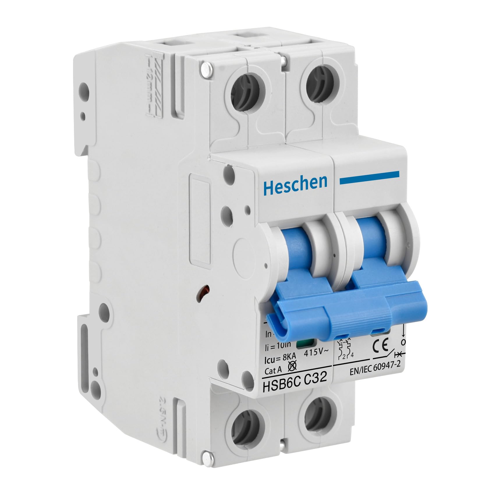 Heschen Miniature Circuit Breaker HSB6C, 32Amp Current, 2 Pole, Type C, 6kA Breaking Capacity, DIN Rail Mounting