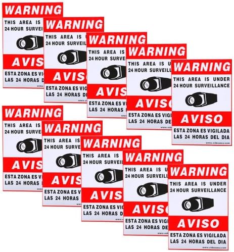 VideoSecu 10 Home CCTV Surveillance Security Camera Video Stickers Warning Decals 11.5"x8.3" Weatherproof Vinyl Window Alarm Signs CKL
