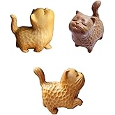 GUEDKIKL 3 Pcs Wooden Cat Sculpture, Cute Miniature Kitty Figurine Hand-Carved Cartoon Cat Ornament Creative Collection Figurine for Home Office, Desktop Decor
