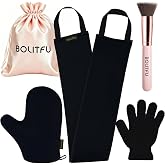 4 Pack Self Tanning Mitt Applicator Kit, for Self Sunless Tan (black) | with Premium Soft Self Tanner Mitt, Self Tan Back Applicator, Exfoliating Glove, Flat Top Face Tanner Brush, Travel Pouch