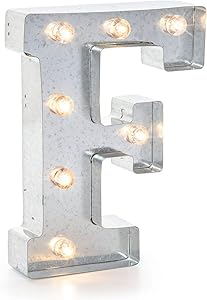 Darice Silver Metal Marquee Letter – F-9.87” Tall, Galvanized Finish