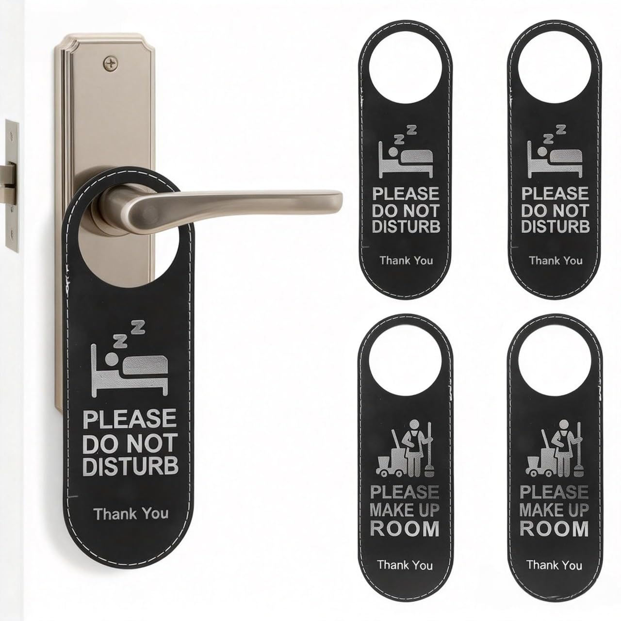 NUOBESTY 10 Pack Do Not Disturb Door Sign, Double Sided PU Leather Hanger for Hotel Office, Please Make Up Room Signs, Privacy Knob Tags for Service Bedroom Meeting Conference