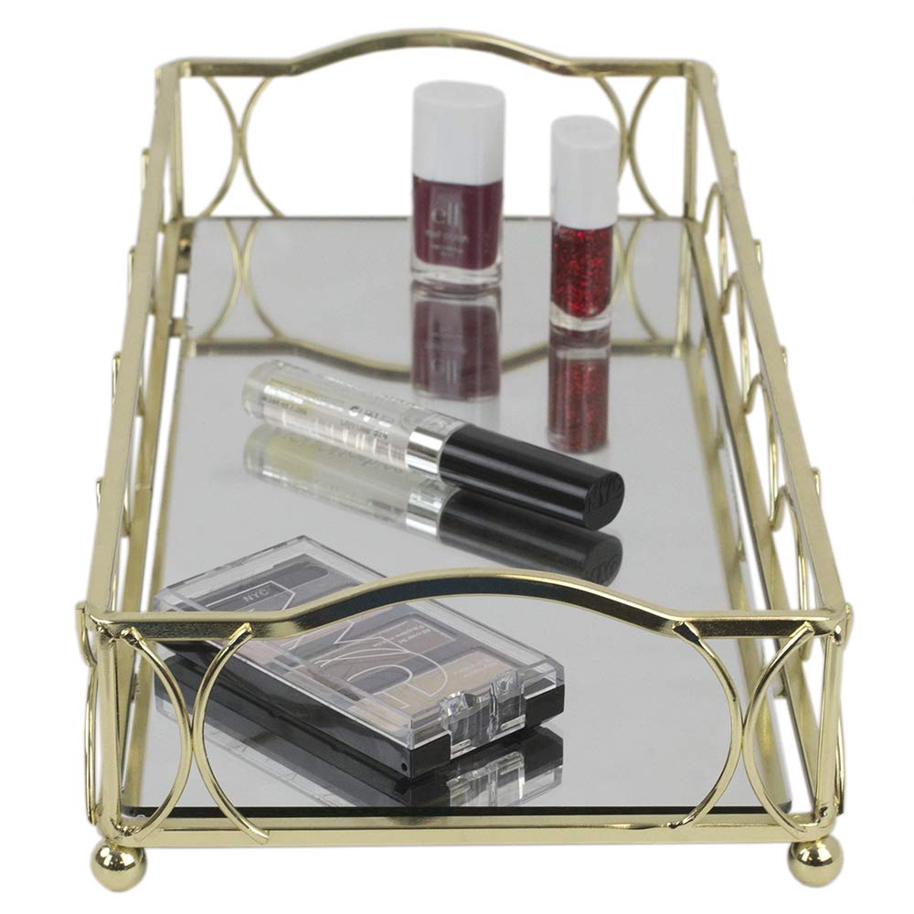 Home Basics Regency Bathroom Bath Jewelry Mirrored Vanity Tray Black Onyx Vanity Trays