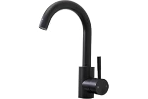 Comllen Matte Black Bar Faucets, Black Bathroom Faucet 1 Hole, 360° Swivel, Small Single Handle Bar Sink Faucet with Deck Plate for Bathroom Bar Kitchen RV Camper Outdoor Laundry Vanity Lavatory