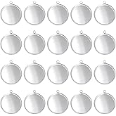 Shapenty Stainless Steel Round Bezel Blanks Pendant Trays for Earrings Bracelet Necklace Keychain DIY Craft Resin Glass Cabochon Jewelry Making Projects Christmas Gift Hanging Charms, 20PCS