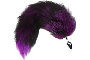 Sexy Fox Tail Anal Butt Plug Animal Tail Role Play Sex Toys Flirting Tools for Women Men Couples (Black-Purple)