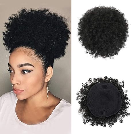 Yiti Hair Black High Puff Afro Ponytail Drawstring Short Afro