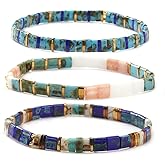 Bohxantium Tila Flat Seed Beaded Bracelets Stack for Women Men Boho Healing Gold Colorful Square Stretch Bracelet Set Accessories Jewelry Daily Vacation Party Holiday Friendship Gifts for Women