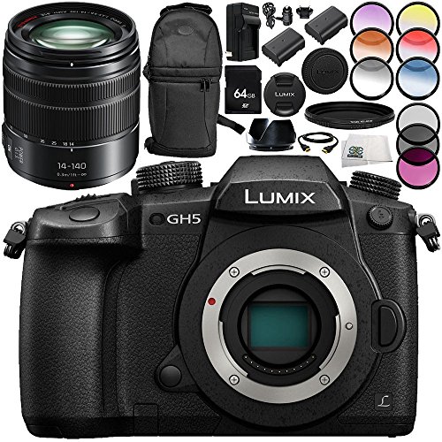 Panasonic-Lumix-DC-GH5-Mirrorless-Micro-Four-Thirds-Digital-Camera-with-Panasonic-Lumix-G-Vario-14-140mm-f35-56-ASPH-POWER-OIS-Lens-15PC-Accessory-Bundle--Includes-64GB-SD-Memory-Card-MORE