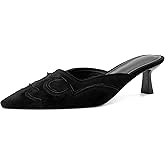 SOVANYOU Kitten Heel Mules for Women Pointed Toe Pumps Stitching Flame Design Close Toe Heels Comfortable Mules for Casual