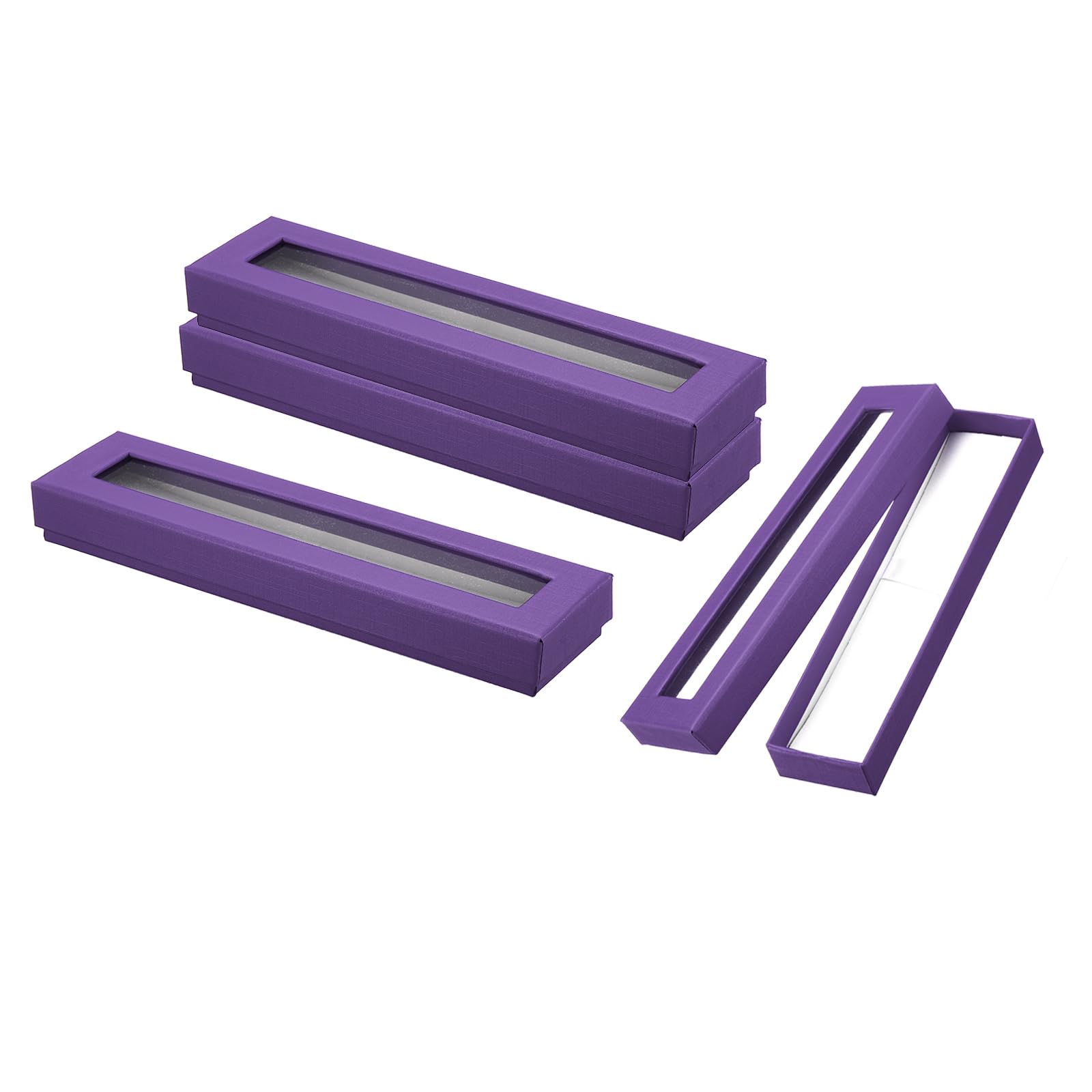PATIKIL Pen Gift Box, 4 Pack Empty Pen Case Cardboard Case with Clear Window Pen Presentation Display Box for Pencil Ballpoint Jewelry Business Office, Purple