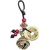 FAZOVIN Feng Shui Lucky Bell Key Chain for Women, Vintage Brass Good Luck Charm Bag Accessories with Five Feng Shui Coins Good Luck Charm Tassel
