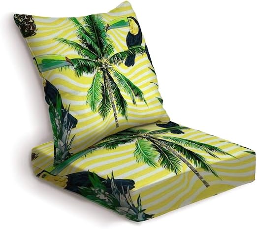 Amazon Com 2 Piece Outdoor Deep Seat Cushion Set Toucan Exotic Birds Palm Tree Pineapple Beautiful Seamless Vector Back Seat Lounge Chair Conversation Cushion For Patio Furniture Replacement Seating Cushion Home Kitchen